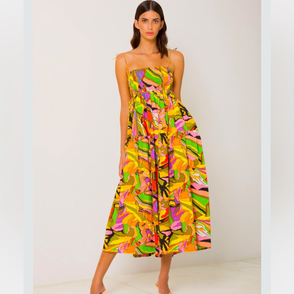 SWF Birds of Paradise Smocked Tie Strap Dress